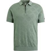 T-shirt Cast Iron Knitted Half Zip Poloshirt Structuur Groen