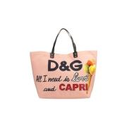 Schoudertas D&amp;G Elegante katoenen shopper met accenten van kalfsle...