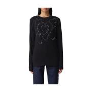 Sweater Love Moschino Crystal Verfraaid T-Shirt Met Lange Mouw - Zwart