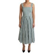 Jurk D&amp;G Dolce Gabbana Midi Jurk Groen en Wit Gestreept