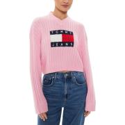 Fleece Jack Tommy Hilfiger Womens Geribbeld Logo Cropped Sweater Roze