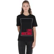 T-shirt Love Moschino Zwart geborduurd bloemenlogo T-shirt voor dames