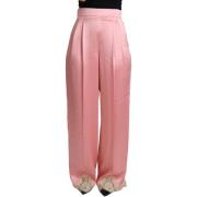 Broek D&amp;G Lace Trimmed Satin Wide-Leg Broek - Roze