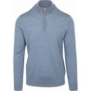 Sweater Profuomo Half Zip Pullover Merinowol Melange Blauw