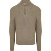 Sweater Suitable Half Zip Trui Wol Blend Taupe