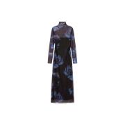 Jurk Desigual Floral Mesh Maxi Jurk Mock Neck Lange Mouwen