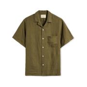 Overhemd Lange Mouw Portuguese Flannel Linen Camp Collar Shirt - Olive