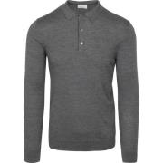 Sweater Profuomo Longsleeve Poloshirt Merinowol Antraciet