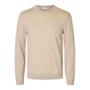 Trui Selected 16094647 TRAY MERINO CREW-OATMEAL MELANGE