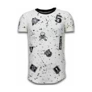 T-shirt Korte Mouw Justing Paint Drops Army Long Fit Green