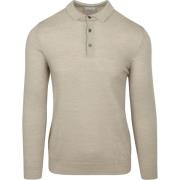 Polo Shirt Lange Mouw Profuomo Longsleeve Poloshirt Merinowol Beige
