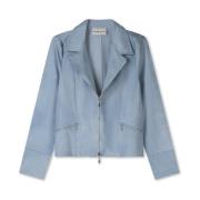 Leren Jas Helena Hart 7288- Zipper biker licht blauw