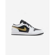 Lage Sneakers Nike Jordan 1 Low White Black Metallic Gold Swoosh