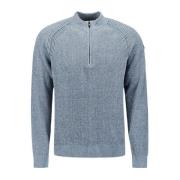 Sweater No Excess Half Zip Trui Chenille Blauw