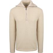 Sweater Suitable Deep Zip Pullover Boiled Wool Ecru