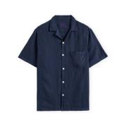 Overhemd Korte Mouw Portuguese Flannel Linen Camp Collar Shirt - Navy