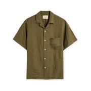 Overhemd Korte Mouw Portuguese Flannel Linen Camp Collar Shirt - Olive