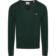 Sweater Gant Pullover V-Hals Woolblend Donkergroen