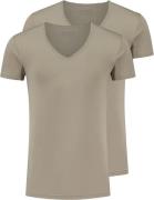 Slater 2-pack T-shirt deep V-neck Kaki heren