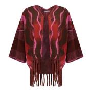 Geisha Poncho Print Bruin dames