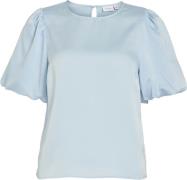 Vila Top Ellette Satin Puff Blauw dames