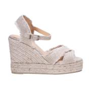 Gouden Rafia Sleehak Sandalen Castañer , Beige , Dames