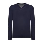 Navy Blauwe Wol V-Hals Trui Kiton , Blue , Heren