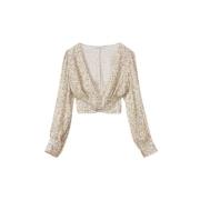 Elegante V-hals Blouse Mar De Margaritas , Beige , Dames