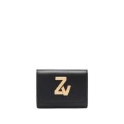 Zwarte leren portemonnee met ZV-logo Zadig & Voltaire , Black , Dames