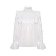 Romantische Ruches Mouw Shirt Part Two , White , Dames