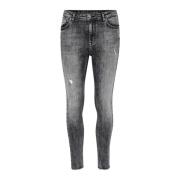 Slim Fit High Rise Grijze Jeans met Versleten Details My Essential War...