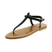 Zwarte Leren Platte Sandalen K.jacques , Black , Dames