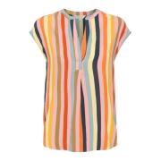 Multistripe V-Hals Blouse met Kleine Mouwen Part Two , Multicolor , Da...