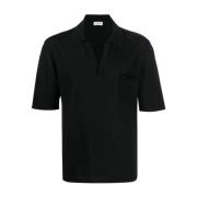 Zwart Wol V-Hals Polo Shirt Saint Laurent , Black , Heren