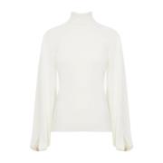 Witte Mock-neck Coltrui met Splitmouwen Chloé , White , Dames