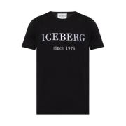 Logo Crewneck T-shirt Iceberg , Black , Heren