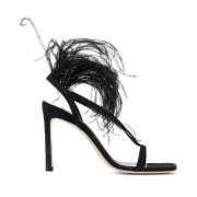 Zwarte Stiletto Sandalen met Veren Detail Sergio Rossi , Black , Dames