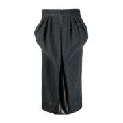 Elegante Grijze Wol Midi Rok Maison Margiela , Gray , Dames