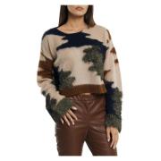 Camouflage Crew Neck Sweater Semicouture , Brown , Dames