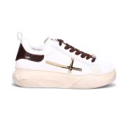 Witte Sneakers van Kalfsleer met Bordeauxrode Leren Hak Gio+ , White ,...