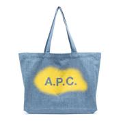 Blauwe katoenen tas met logo print A.p.c. , Blue , Heren