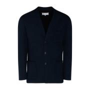 Navy Blue Wool Button Up Blazer Maison Margiela , Blue , Heren