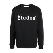 Zwarte Sweatshirt met Bedrukt Logo Études , Black , Heren