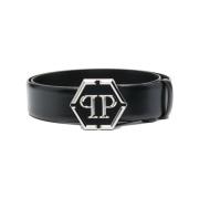 logo-plaque lederen Riem Philipp Plein , Black , Heren