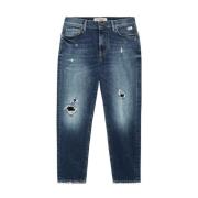 Jeans in medium gewassen denim met distressed details en wortelsnit Ro...