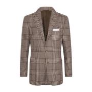 Luxe Glen Plaid Cashmere Blazer Kiton , Brown , Heren