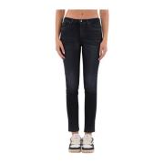 Hoge taille skinny jeans met juweel details Dondup , Black , Dames