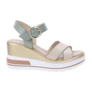 Leren sleehak sandalen voor vrouwen Nerogiardini , Beige , Dames