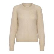 Zachte Gebreide Trui met Ronde Hals Part Two , Beige , Dames