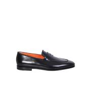 Zwarte Leren Loafers oor Heren Santoni , Black , Heren